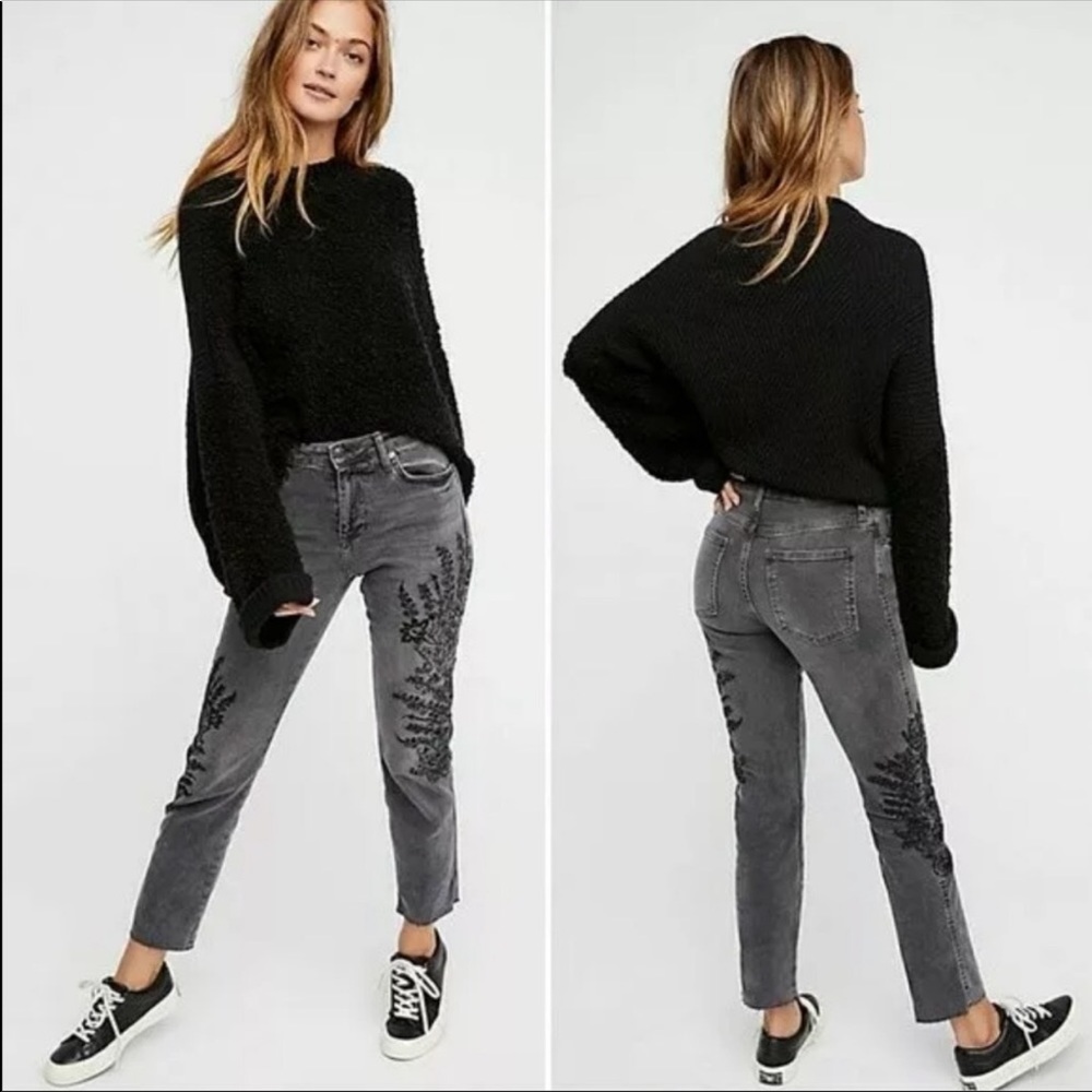Free People Embroidered Girlfriend Jean